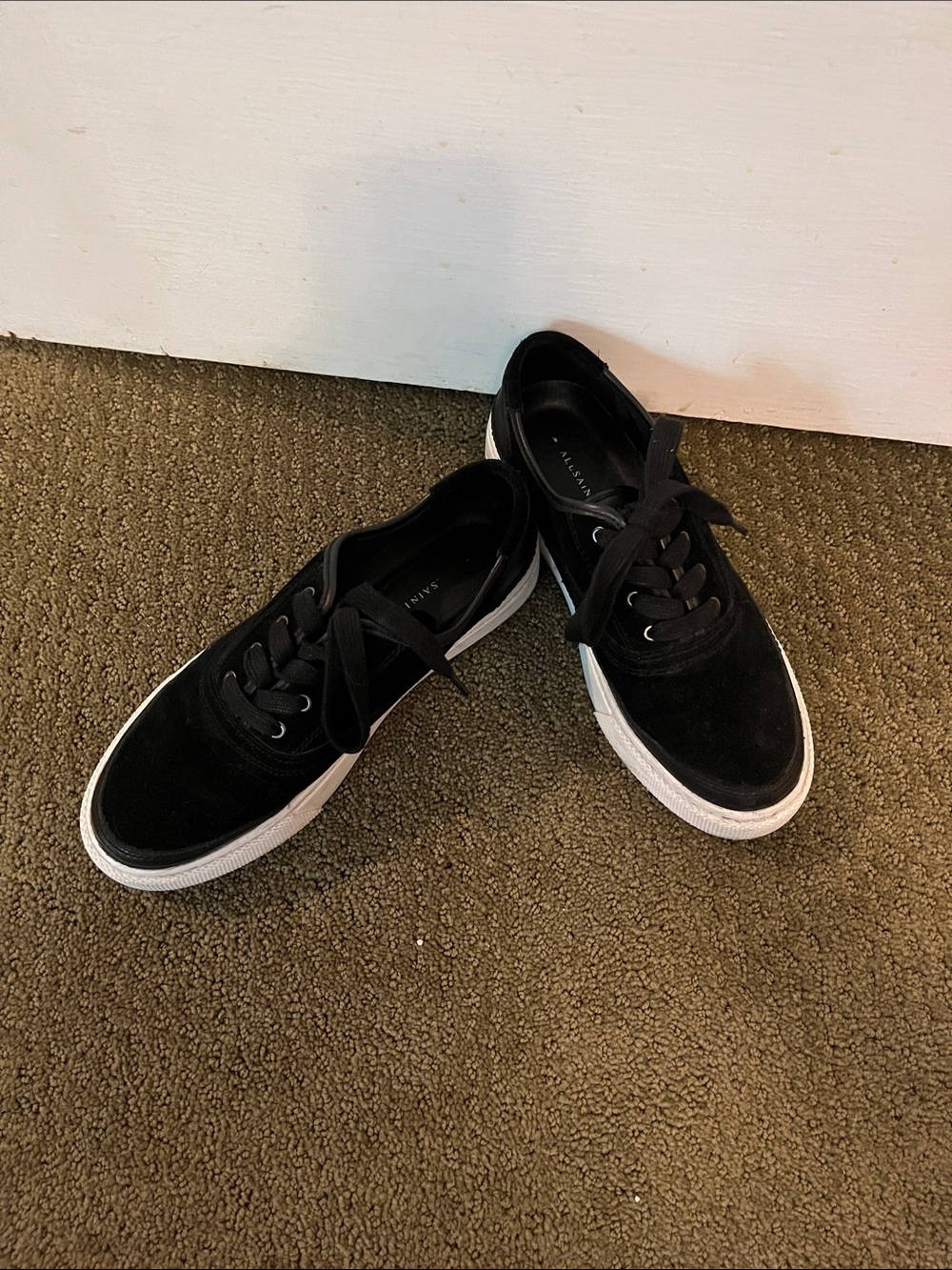 All Saints Black Low-Top Lace-Up Sneakers with White Soles